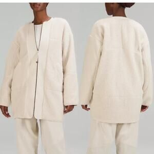 Lululemon Collarless Textured Fleece Full‎ Zip in White Opal